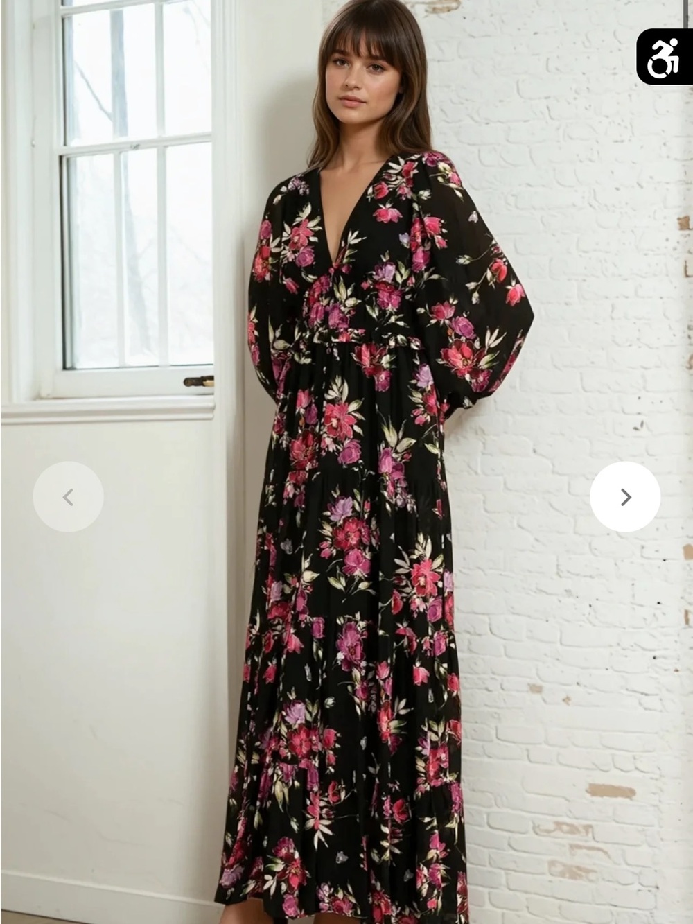 Yumi Kim Black Maxi Dress with Pink Floral Print